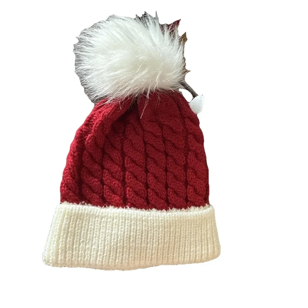 Christmas Knitted‎ Beanie Winter PomPom Hat Red and White T14
